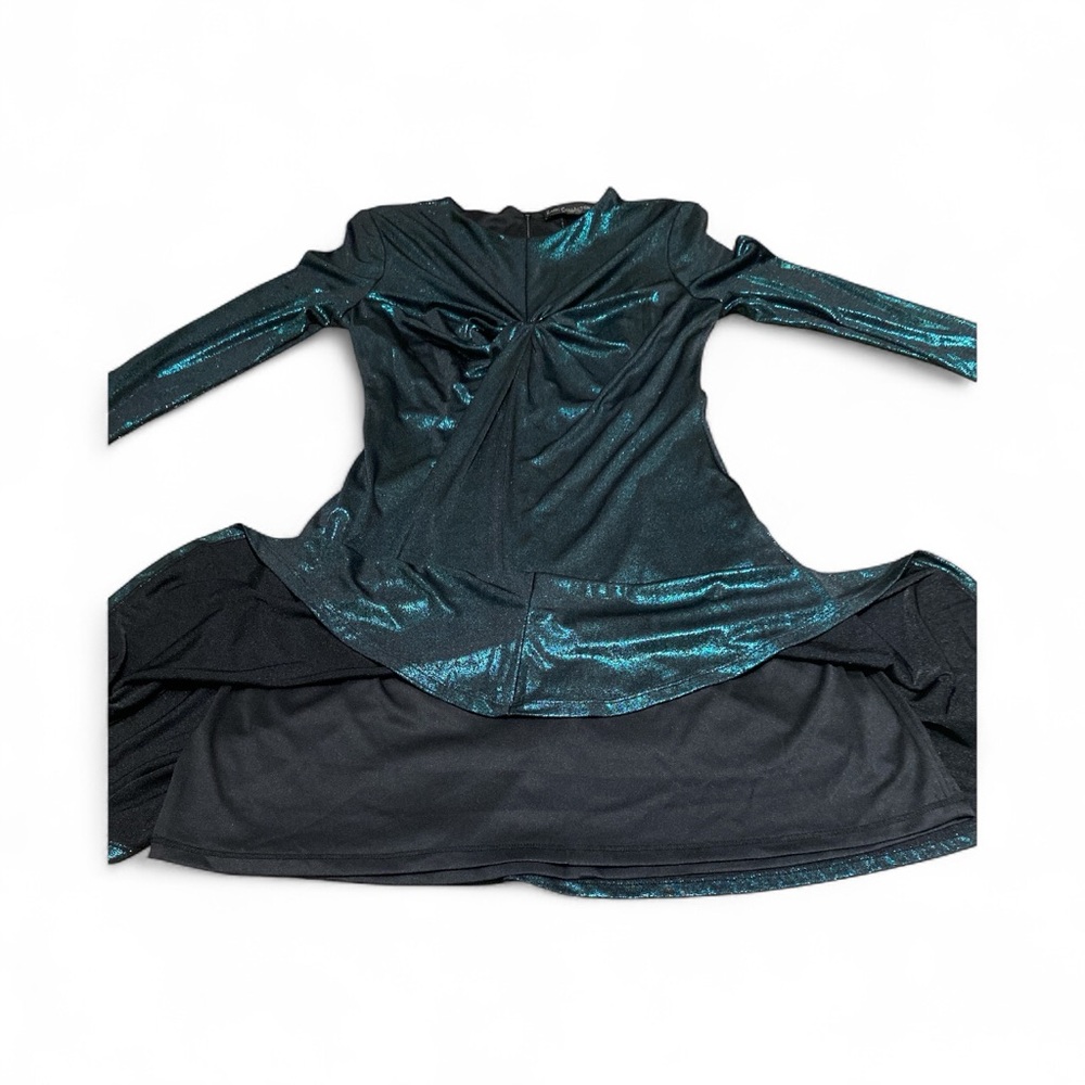 Zarr Metallic Teal Long Sleeve Twist Front Dress - Picture 3 of 9